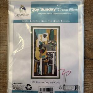 Joy Sunday Cross Stitch Kit - Multicolor Picasso Dog and rooster